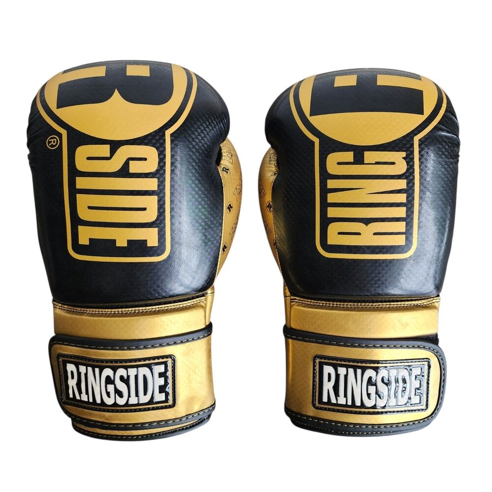 Ringside Apex Boxing Gloves 14 oz Black Gold With Everlast Gym Bag FTG2